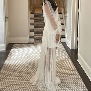 Pearl floor length robe - white / sheer